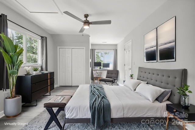 4516 Kiser Island Rd Unit 1, Terrell, NC 28682 - bedroom featuring light wood-style floors, a ceiling fan, and a closet