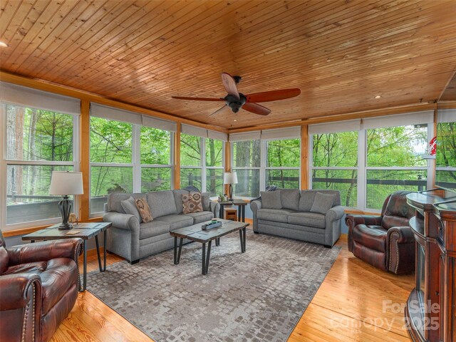 14 Bellewood Dr, Maggie Valley, NC 28751 - sunroom / solarium featuring a deck, wooden ceiling, wood-type flooring, plenty of natural light, and a wall of windows