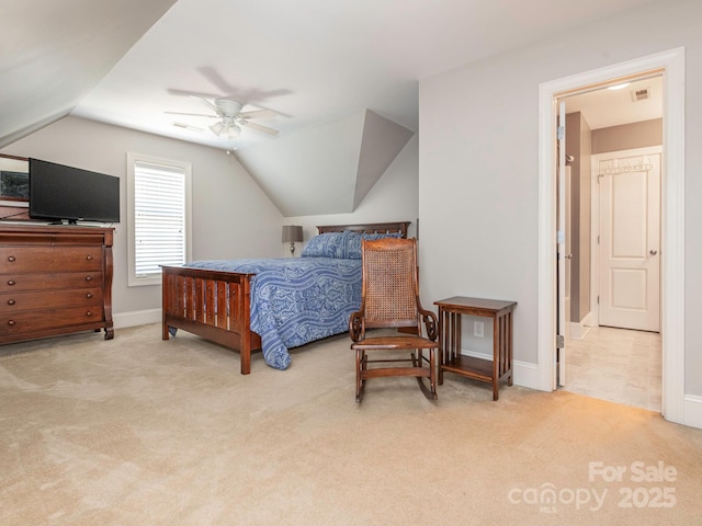 7040 Edenderry Dr, Charlotte, NC 28270 - carpeted bedroom with vaulted ceiling, baseboards, and a ceiling fan