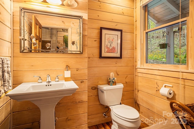 60 Laurel Ln, Mars Hill, NC 28754 - bathroom with toilet, wood walls, a sink, and wood finished floors