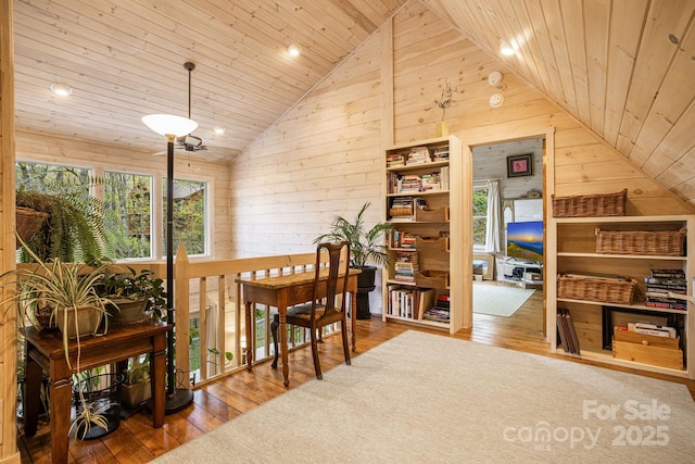 60 Laurel Ln, Mars Hill, NC 28754 - dining room featuring wooden walls, wooden ceiling, healthy amount of natural light, wood-type flooring, and recessed lighting