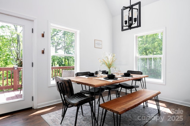 25 Licklog Ridge Rd, Fairview, NC 28730 - dining room featuring healthy amount of natural light, dark wood-type flooring, baseboards, and high vaulted ceiling