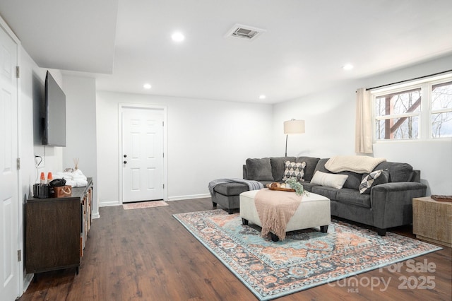 25 Licklog Ridge Rd, Fairview, NC 28730 - living area featuring dark wood finished floors, recessed lighting, and baseboards