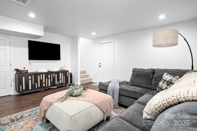 25 Licklog Ridge Rd, Fairview, NC 28730 - living area featuring wood finished floors, stairs, recessed lighting, and baseboards