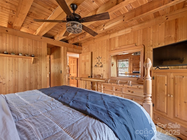 16 Sutton Knob Rd, Maggie Valley, NC 28751 - bedroom featuring wooden walls, beamed ceiling, and wood ceiling