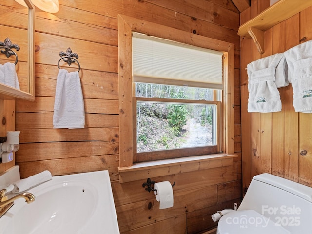 16 Sutton Knob Rd, Maggie Valley, NC 28751 - half bath with wooden walls, a sink, and toilet