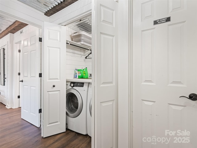 16 Sutton Knob Rd, Maggie Valley, NC 28751 - laundry room with washer / clothes dryer and dark wood finished floors