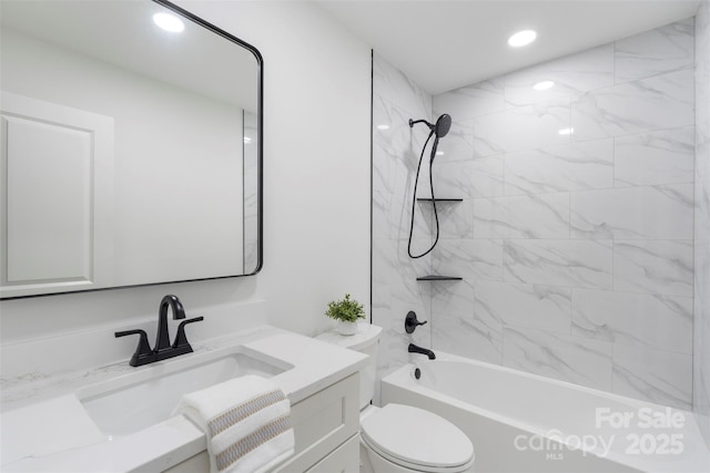 4042 Uppergate Ln, Charlotte, NC 28215 - full bath with toilet, vanity, tub / shower combination, and recessed lighting