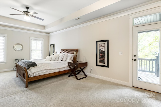 4 Yellow Owl Ct, Biltmore Lake, NC 28715 - bedroom featuring carpet flooring, access to exterior, baseboards, multiple windows, and crown molding