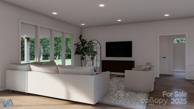 2601 Greenmont Cir, Belmont, NC 28012 - living area featuring recessed lighting, wood finished floors, and baseboards