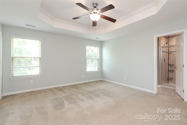 1809 Evergreen Dr, Charlotte, NC 28208 - unfurnished bedroom featuring a raised ceiling, multiple windows, ornamental molding, and light colored carpet