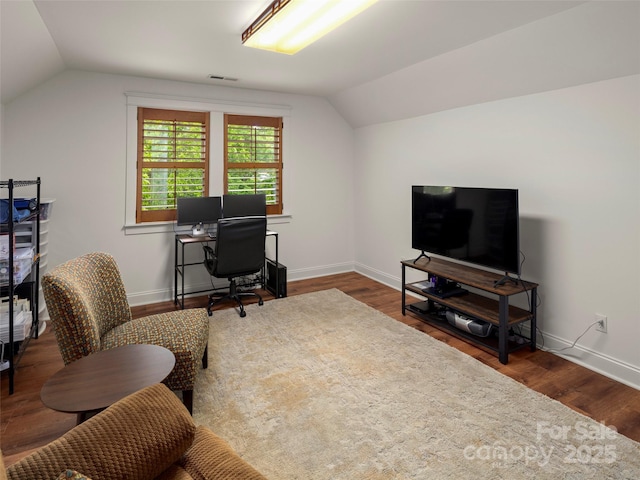 9 Dearborn St, Asheville, NC 28803 - office with vaulted ceiling, wood finished floors, and baseboards