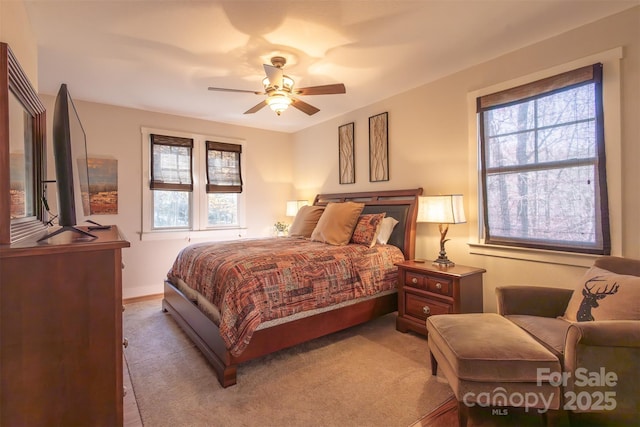 196 Juneberry Ln, Tuckasegee, NC 28783 - bedroom with light colored carpet, a ceiling fan, and baseboards