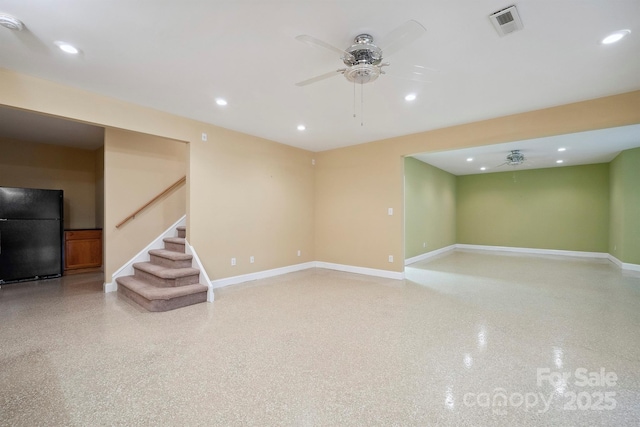8216 Malibu Pointe Ln, Denver, NC 28037 - empty room featuring recessed lighting, baseboards, ceiling fan, and stairs