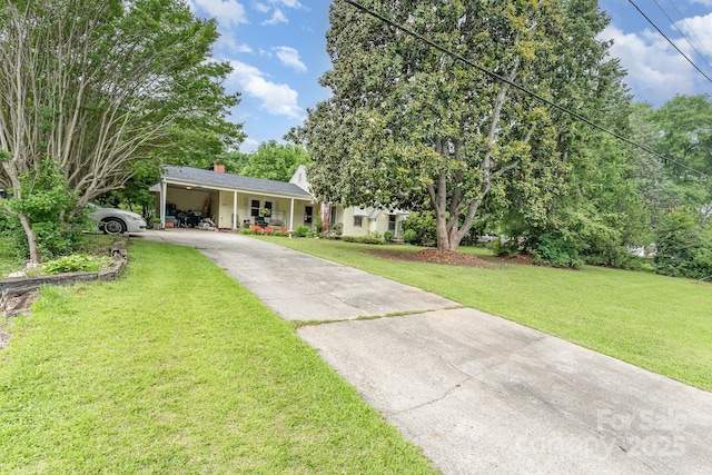 2556 Salem Church Rd, Lincolnton, NC 28092 - single story home featuring driveway, a front yard, a carport, and a chimney