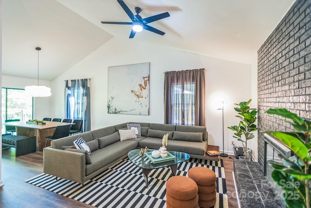 52 Reynolda Dr, Asheville, NC 28803 - living room with wood finished floors, plenty of natural light, lofted ceiling, and ceiling fan