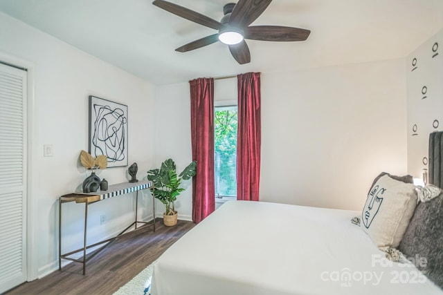 52 Reynolda Dr, Asheville, NC 28803 - bedroom with dark wood-type flooring, baseboards, and a ceiling fan