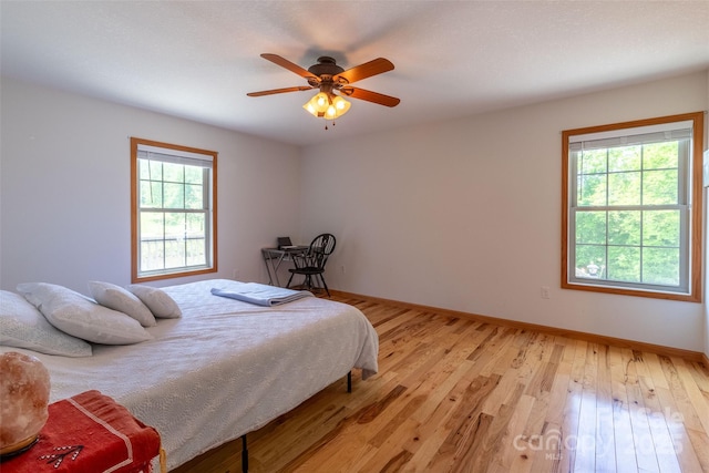 980 S River Rd, Sylva, NC 28779 - bedroom with light wood-style floors, baseboards, and a ceiling fan