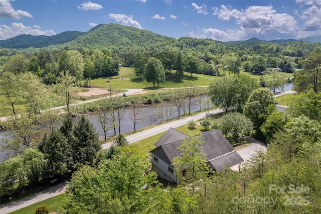 980 S River Rd, Sylva, NC 28779 - view from above of property with a water and mountain view and a heavily wooded area