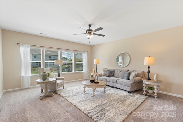3211 Gilroy Dr, Fort Mill, SC 29707 - carpeted living room with baseboards and ceiling fan