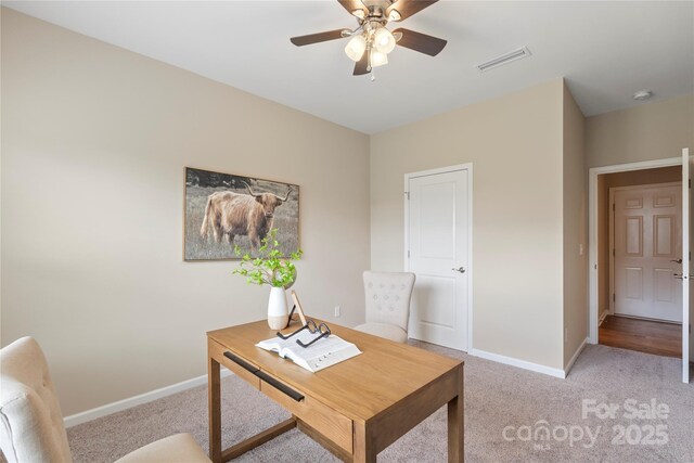 3211 Gilroy Dr, Fort Mill, SC 29707 - office with ceiling fan, light carpet, and baseboards