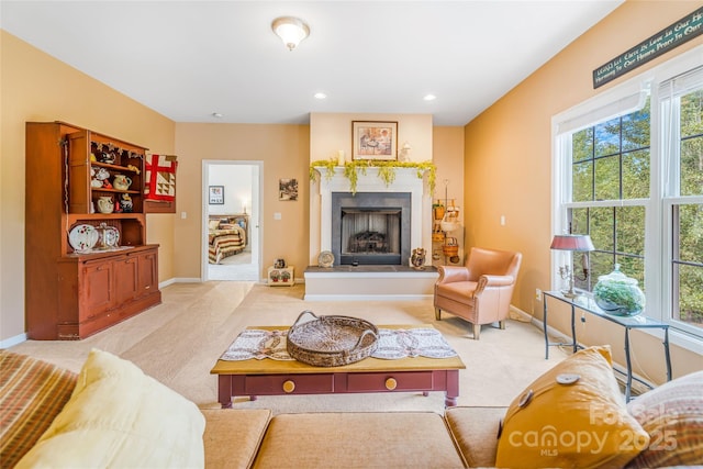 121 W Ashe Bridge Rd W, Marion, NC 28752 - living area with light carpet, baseboards, plenty of natural light, and recessed lighting
