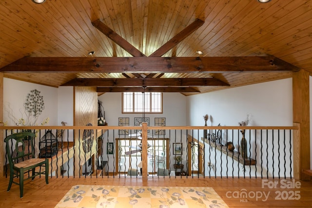 324 Austin Mountain Dr, Burnsville, NC 28714 - hallway featuring wood ceiling and wood finished floors