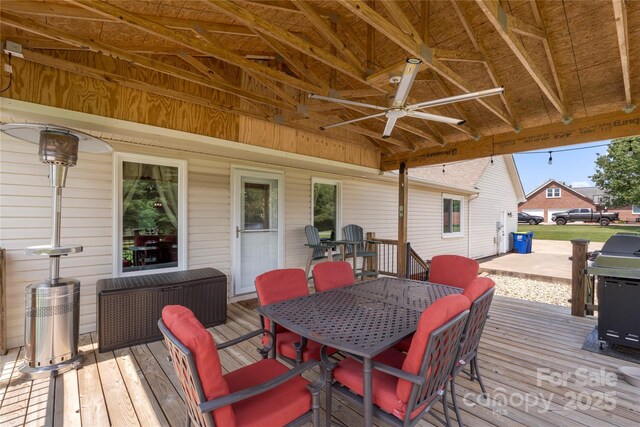 4916 Ritchie Rd, Lincolnton, NC 28092 - wooden deck featuring ceiling fan and outdoor dining area
