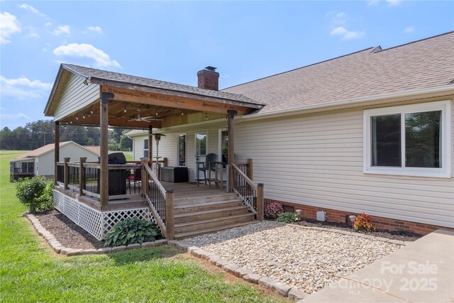 4916 Ritchie Rd, Lincolnton, NC 28092 - wooden deck with a ceiling fan and a grill