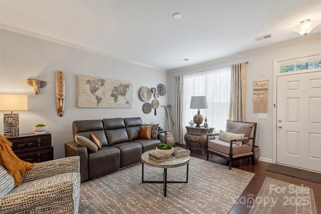 4313 Courtly Ln, Belmont, NC 28012 - living room featuring ornamental molding, wood finished floors, and baseboards