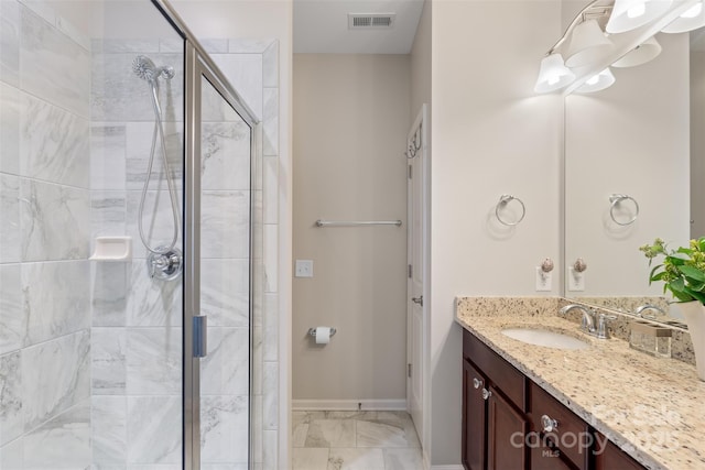 4313 Courtly Ln, Belmont, NC 28012 - full bath with a shower stall, vanity, marble look tile flooring, and baseboards