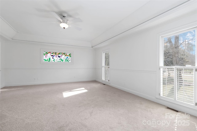 4001 Carmel Acres Dr, Charlotte, NC 28226 - unfurnished room featuring a tray ceiling, light carpet, ceiling fan, and baseboards