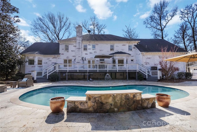 4001 Carmel Acres Dr, Charlotte, NC 28226 - swimming pool featuring stairway, a deck, and a patio area