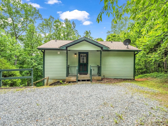 view of front of home with a shingled roof and a porch