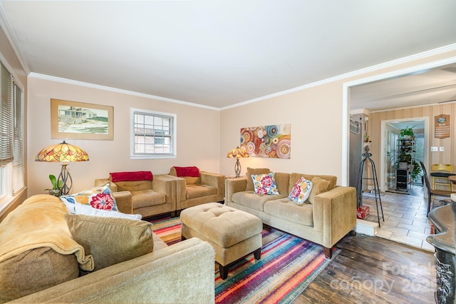 1115 Grovewood Dr, Charlotte, NC 28208 - living area featuring ornamental molding and wood finished floors