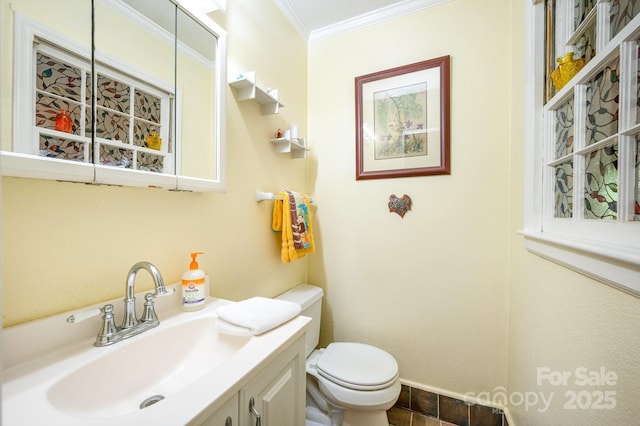 1115 Grovewood Dr, Charlotte, NC 28208 - half bath with ornamental molding, toilet, and vanity