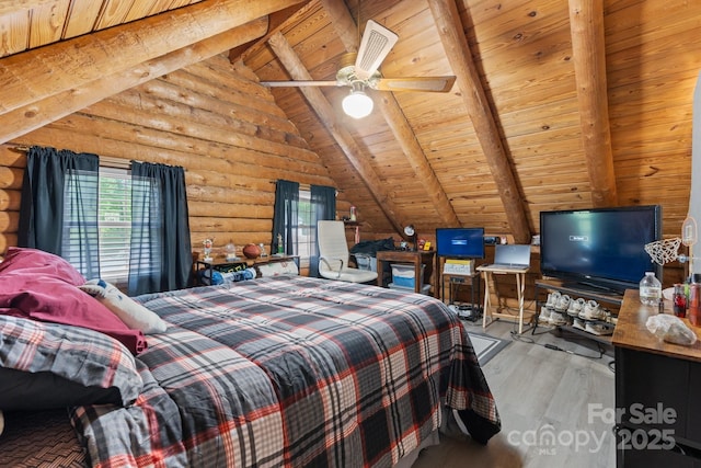 3763 Laurel Heights Dr, Morganton, NC 28655 - bedroom with wood ceiling, log walls, and wood finished floors