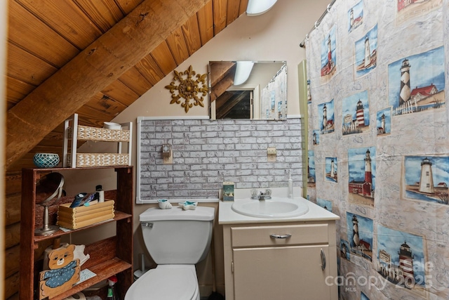 3763 Laurel Heights Dr, Morganton, NC 28655 - bathroom featuring wooden ceiling, toilet, and vanity
