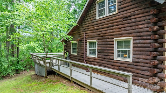 3763 Laurel Heights Dr, Morganton, NC 28655 - view of side of home with log siding and a wooden deck