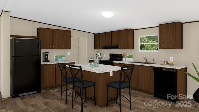 660 Pinehurst Rd, Ellenboro, NC 28040 - kitchen with black appliances, dark wood-type flooring, light countertops, and a kitchen bar
