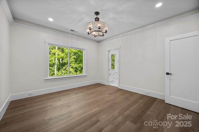 1408 Bloomsberry Ln, Waxhaw, NC 28173 - unfurnished room featuring a chandelier, healthy amount of natural light, baseboards, recessed lighting, and ornamental molding