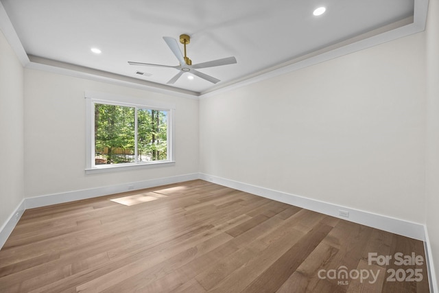 1408 Bloomsberry Ln, Waxhaw, NC 28173 - spare room featuring ceiling fan, baseboards, wood finished floors, recessed lighting, and ornamental molding