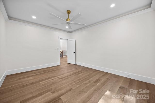 1408 Bloomsberry Ln, Waxhaw, NC 28173 - unfurnished room with ornamental molding, ceiling fan, baseboards, wood finished floors, and recessed lighting