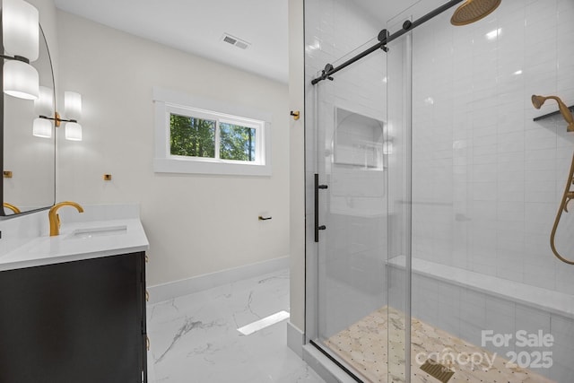 1408 Bloomsberry Ln, Waxhaw, NC 28173 - full bath with marble finish flooring, a stall shower, and vanity