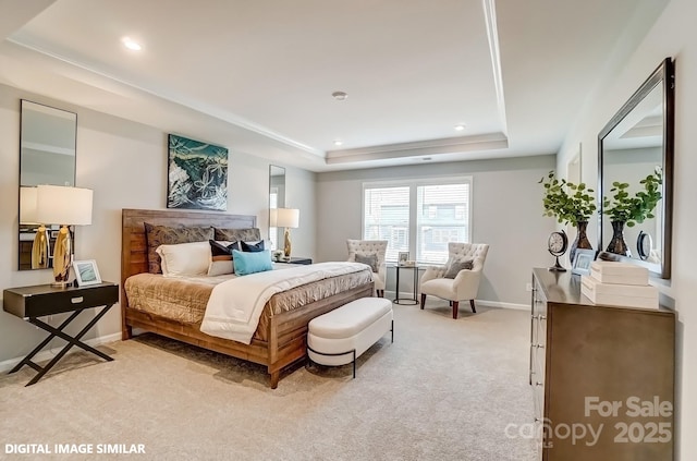 9945 Cask Way, Huntersville, NC 28078 - bedroom featuring light colored carpet, a raised ceiling, baseboards, and recessed lighting