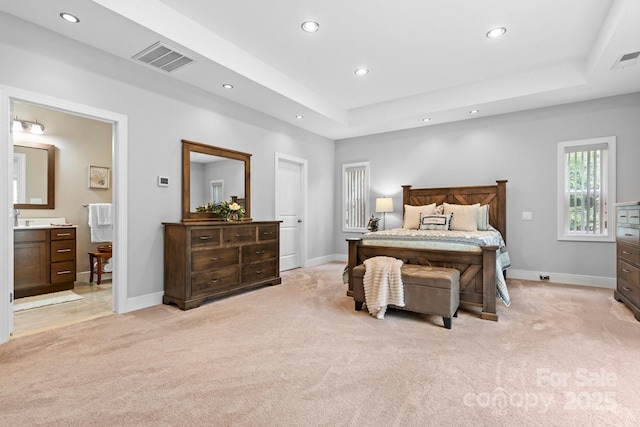 4616 Gold Finch Dr, Denver, NC 28037 - bedroom with light carpet, recessed lighting, ensuite bathroom, and a raised ceiling