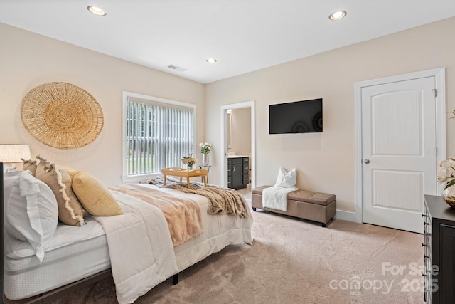 4616 Gold Finch Dr, Denver, NC 28037 - bedroom with light colored carpet, recessed lighting, and ensuite bath