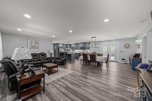 2076 Junction Rd, Mocksville, NC 27028 - living room with recessed lighting, dark wood-type flooring, and french doors