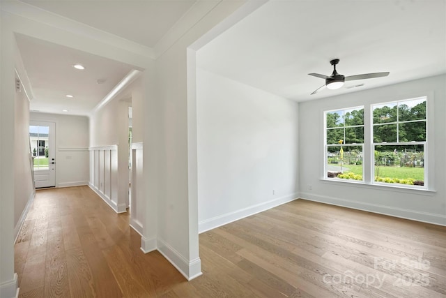 13605 Tranquil Day Dr, Matthews, NC 28105 - unfurnished room featuring wood finished floors, ceiling fan, recessed lighting, and crown molding