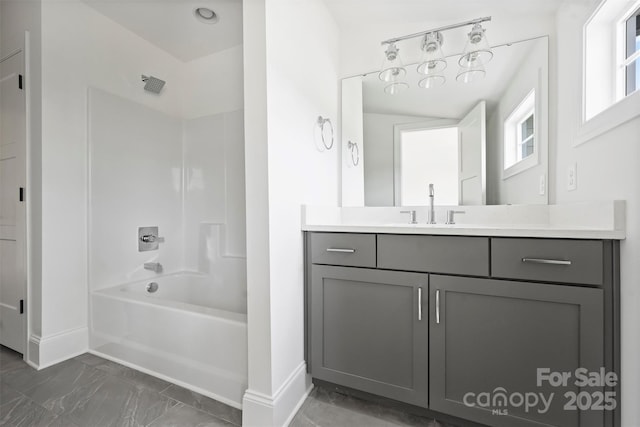 13605 Tranquil Day Dr, Matthews, NC 28105 - full bath with vanity, washtub / shower combination, and marble finish flooring